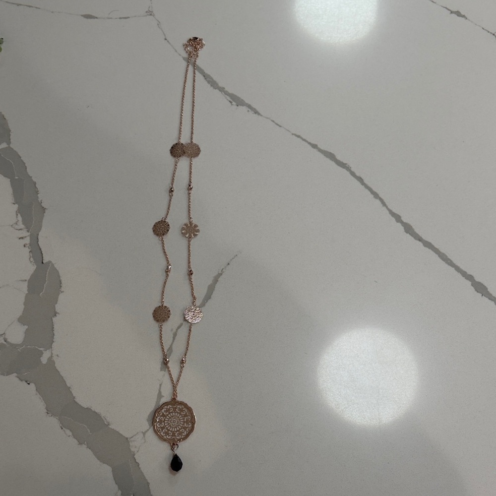 Vintage Rose Gold Necklace with Dark Ruby Teardrop Pendant